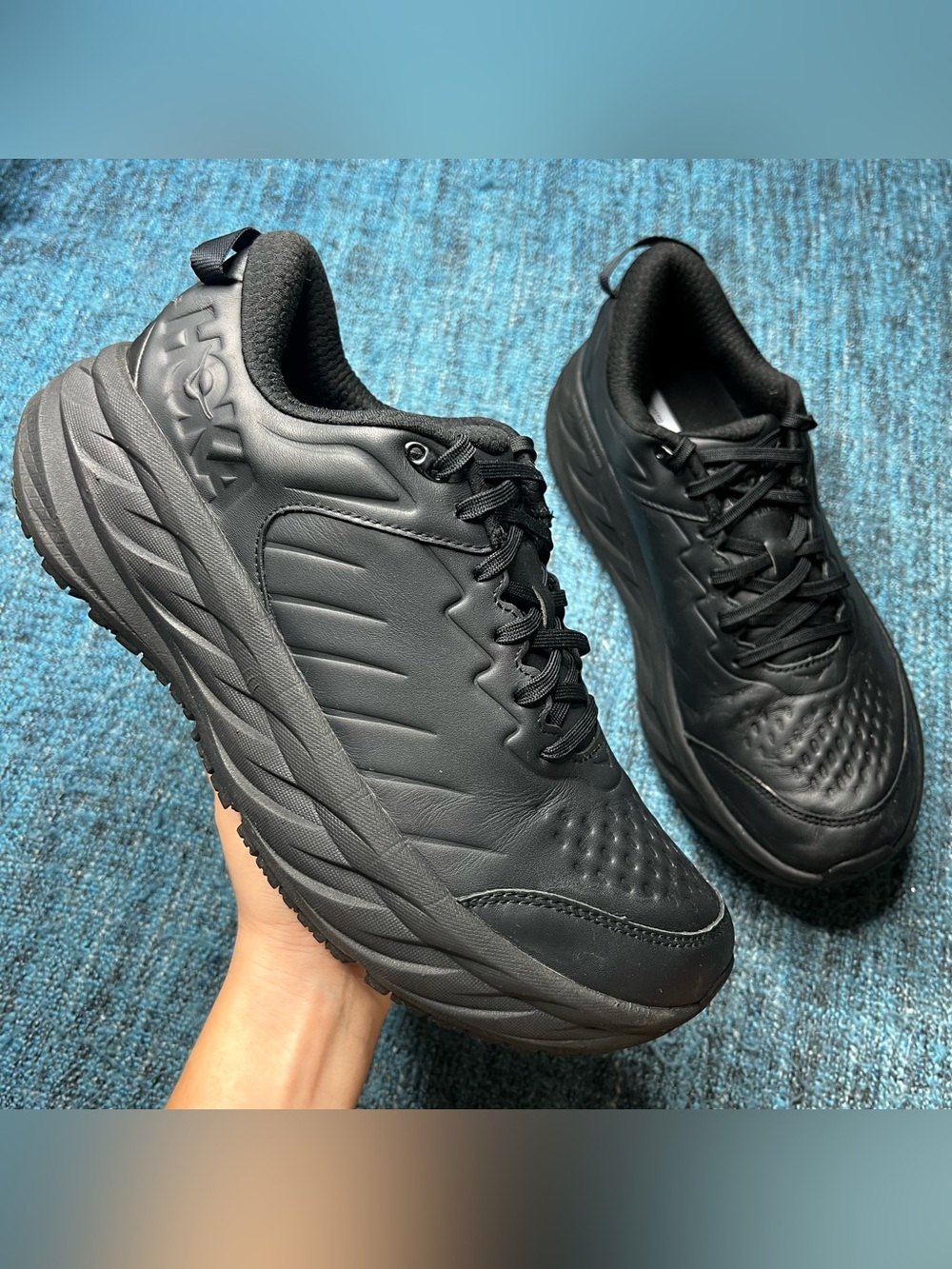 Hoka One One Bondi SR Triple Black Leather Sneakers Men's Size 11.5 Shoes